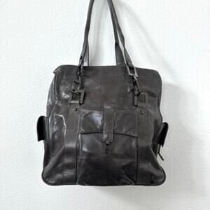 Helen Welsh Genuine Leather Shoulder Bag - Pewter - Modern Classic Large Tote